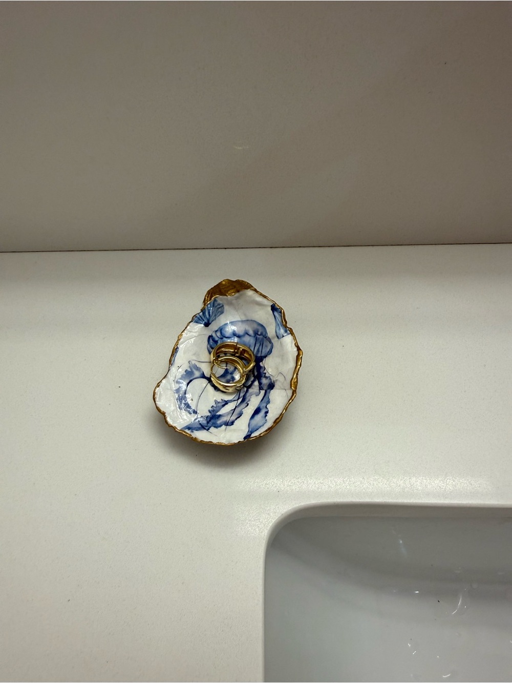 Handmade Oyster Jewelry Dish with Gold Leaf Dipped Edge